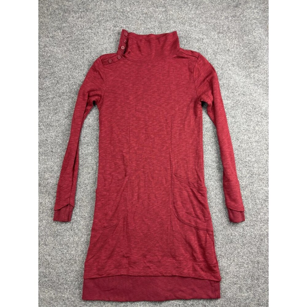 Horny Toad Sweater Dress Tunic Womens XS Red Cowl Neck Button Shoulder Pockets
